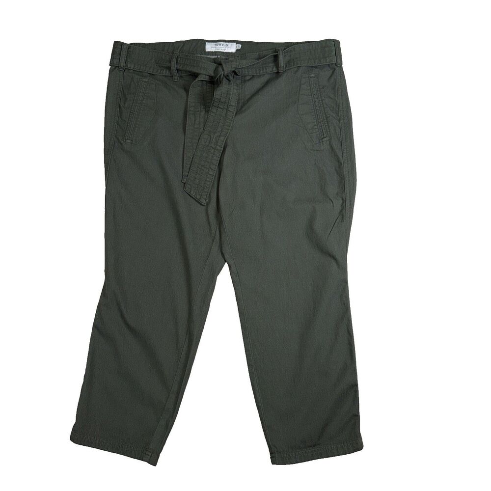 Torrid Dark Green Twill Tie Belt Utility Cropped Pants Womens Size 16 EUC